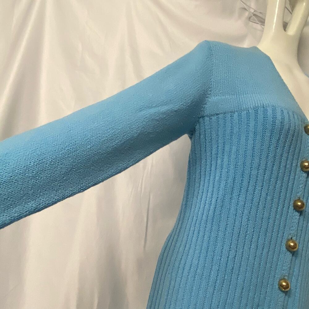St. John Knits Sweater Dress Long Gold Button Front Split Sexy Size M? 70's - Picture 5 of 12
